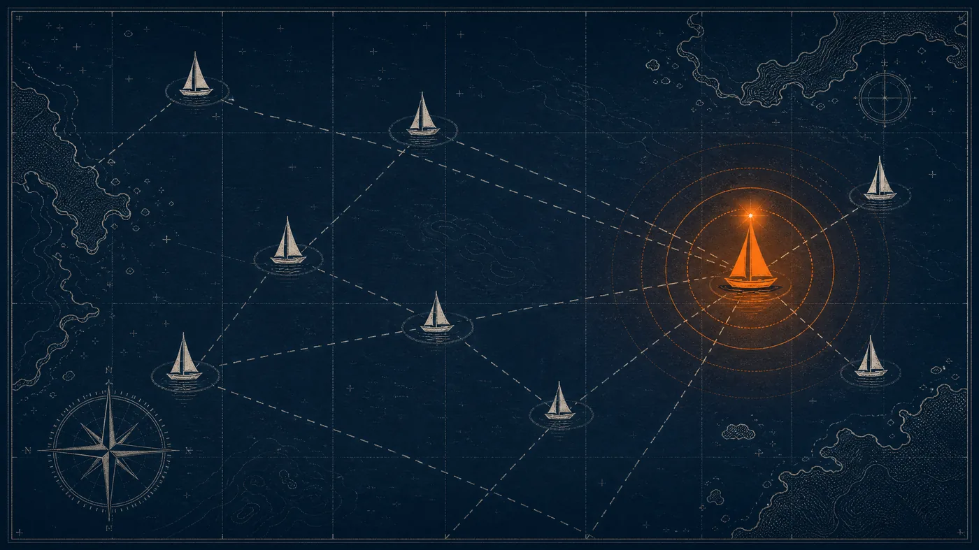 Chart illustration of one highlighted boat among many, symbolizing choosing the right SEO agency
